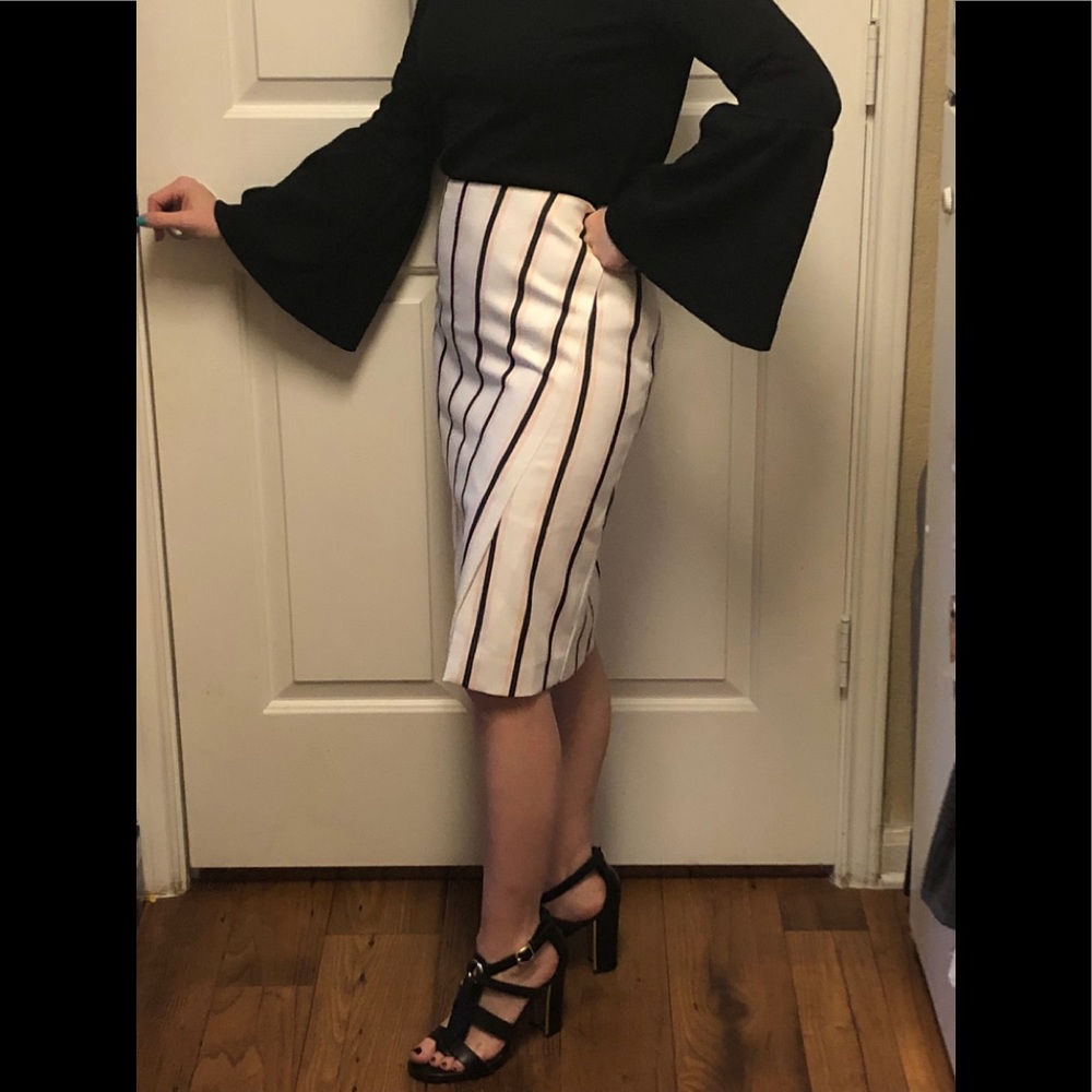 WHBM Pencil Skirt w/Blush Pink & Black Stripes 00P